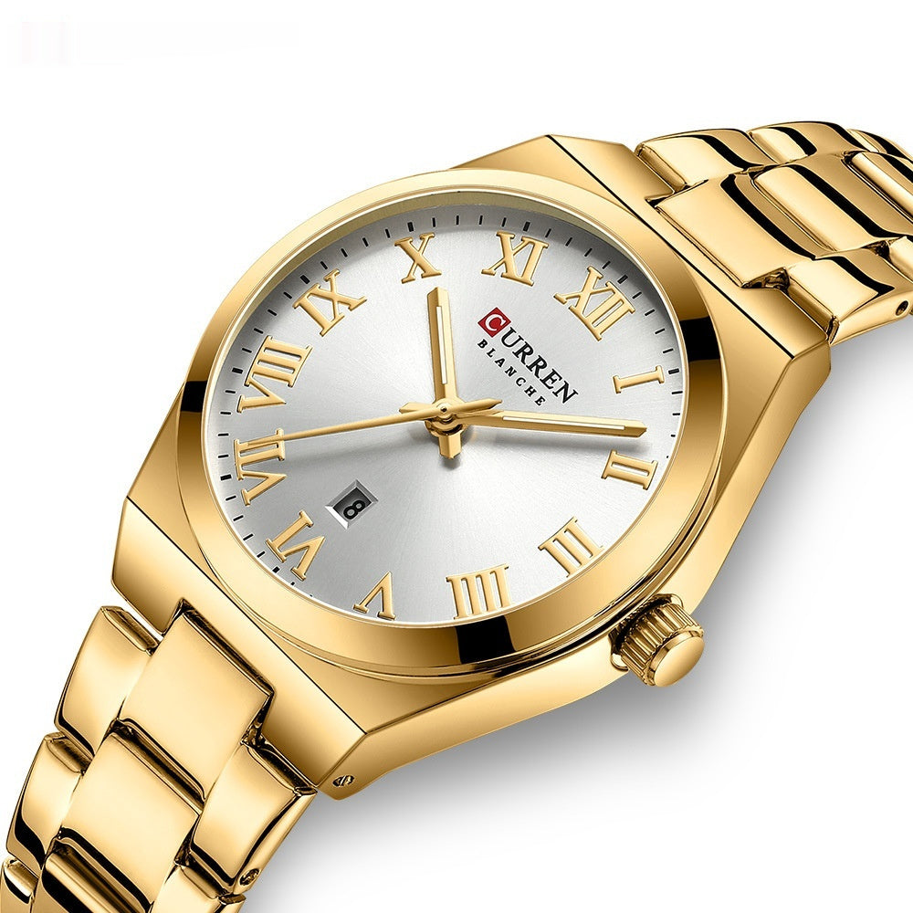 CURREN 9095 Luxe dameshorloges, modieus, casual, dameshorloge van roestvrij staal, quartzhorloge, waterdicht dameshorloge