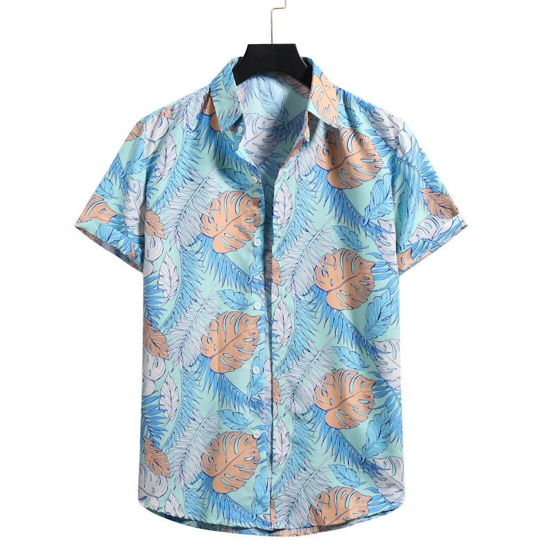 Camicia hawaiana casual con scollo a V di alta qualità, in cotone vintage, con stampa floreale 3D, alla moda, da uomo