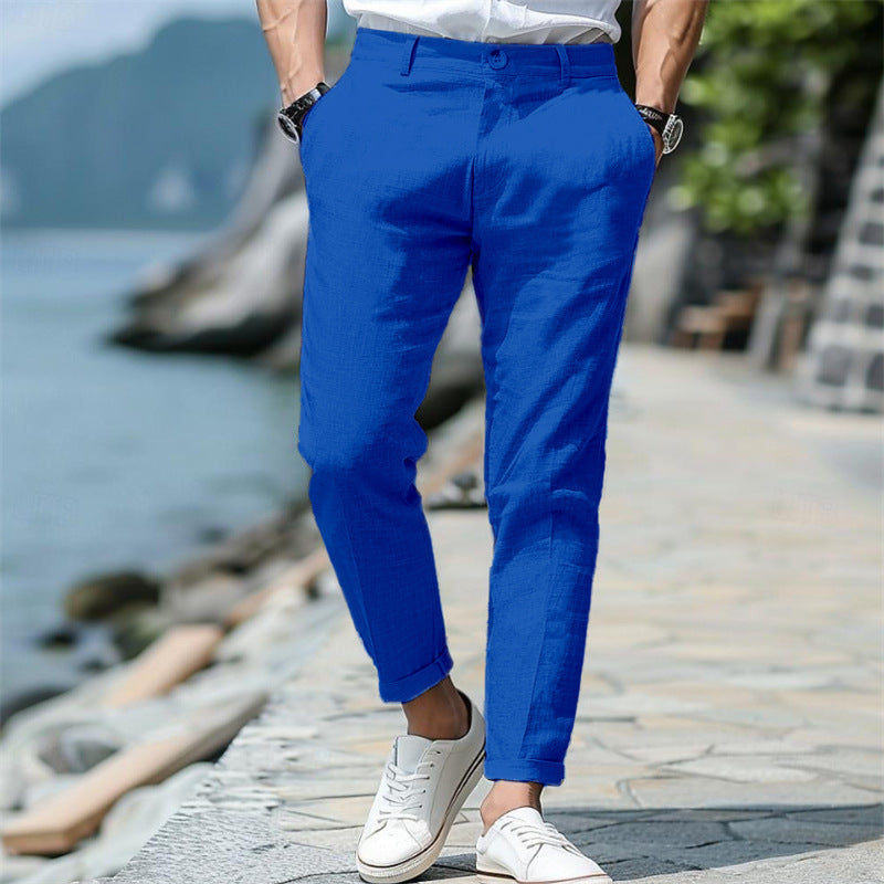Men's Linen Summer Button Front Slant Pocket Straight-leg pant - Acquisti Online