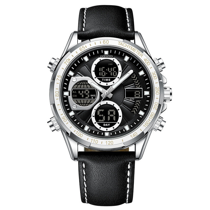 Orologio da uomo di lusso di alta marca, al quarzo, digitale, militare, sportivo, da polso in vera pelle.