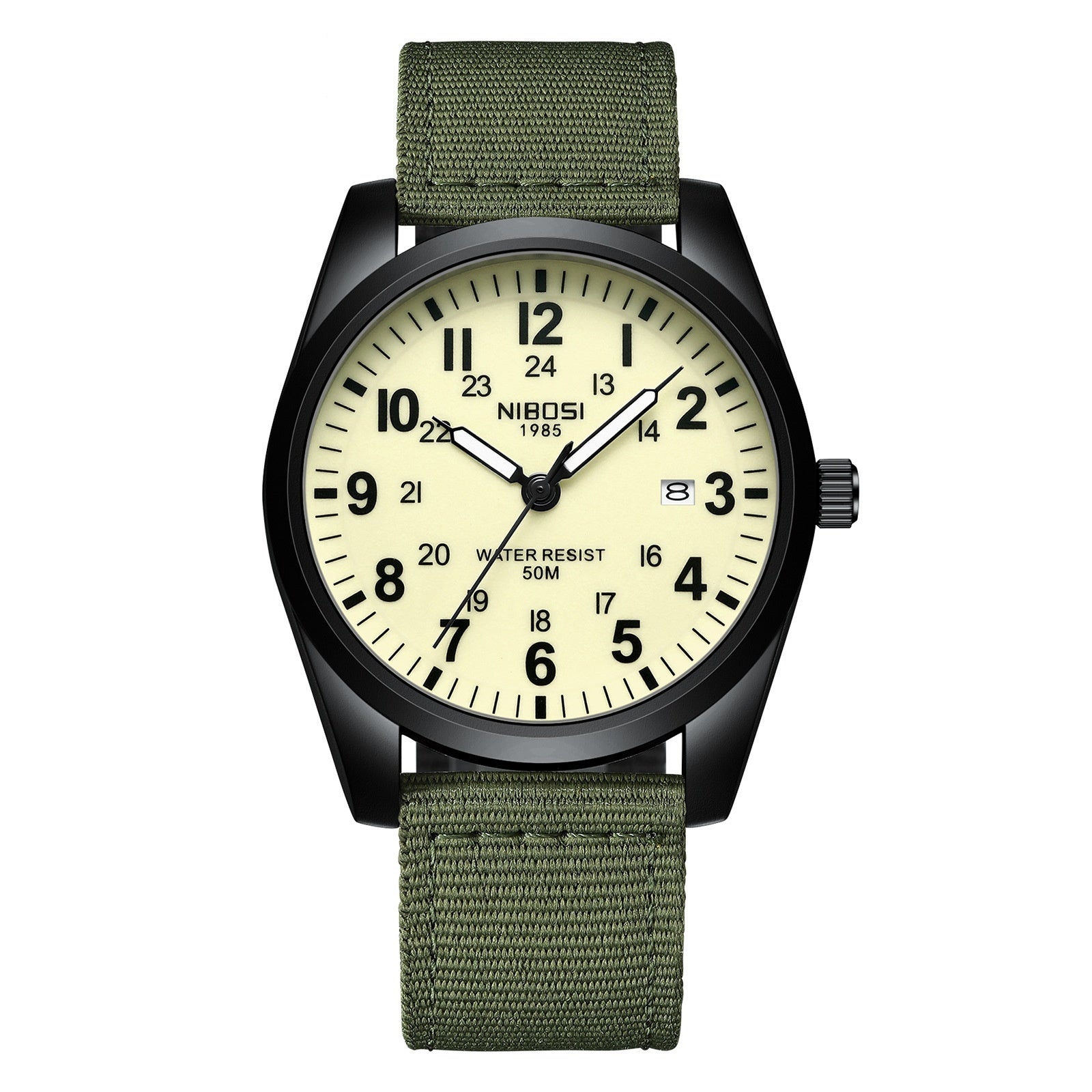 NIBOSI - Orologio da uomo sportivo alla moda con cinturino in nylon, impermeabile, al quarzo, militare, con data, per uomo