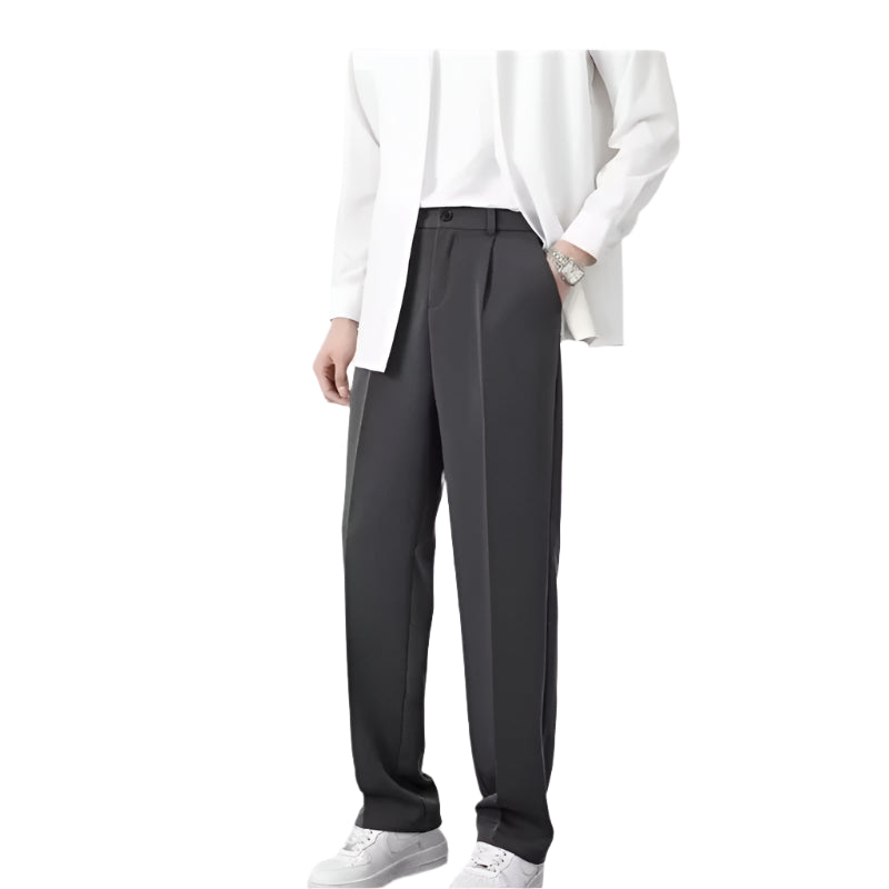 Modieuze casual formele herenbroek, effen kleur, polyestervezel, rechte pijpen, losvallende casual herenbroek