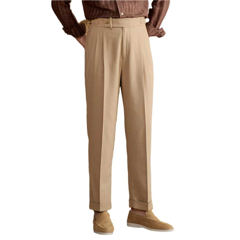 Men's Linen-cotton Blend Neapolitan High-waisted Straight Versatile Breathable Long Suit Men's Fashion Casual Pant