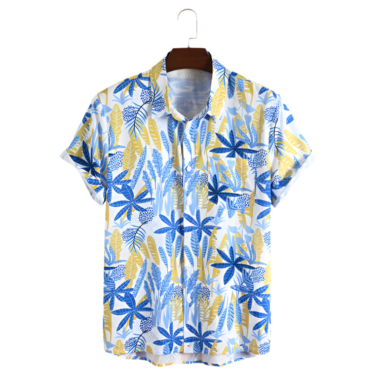 Camicia da uomo casual alla moda a maniche corte in fibra di cotone con stampa floreale, vestibilità slim, elegante camicia casual da uomo con bottoni