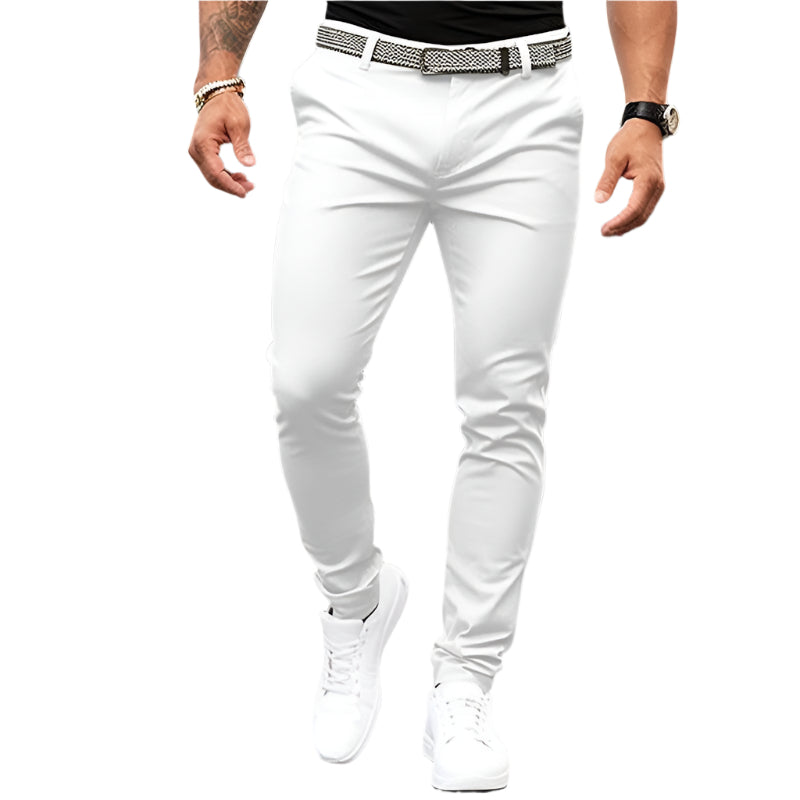 Men's Pure Color Tight Pocket Zipper Business Casual Slim-fitting Pant