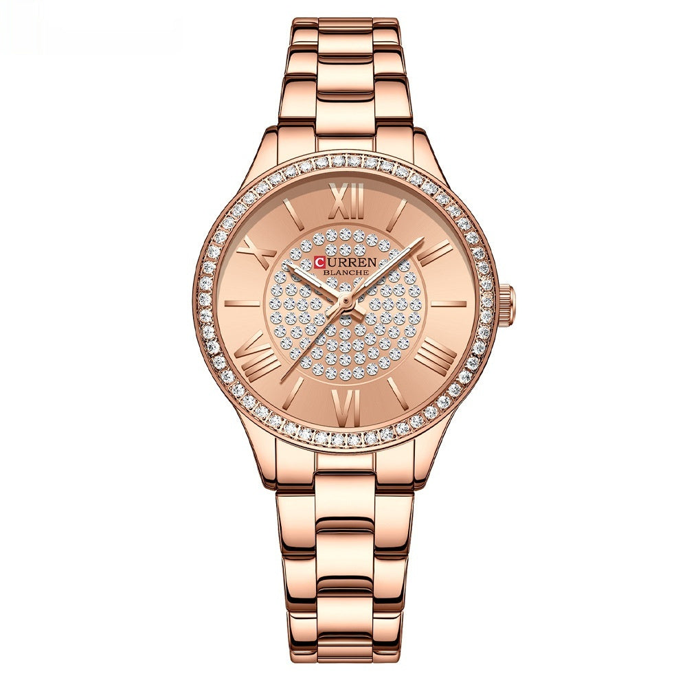 CURREN Top Brand Fashion Women's Quartz Watches Stainless Steel Band Rhinestone Women Quartz Wristwatch