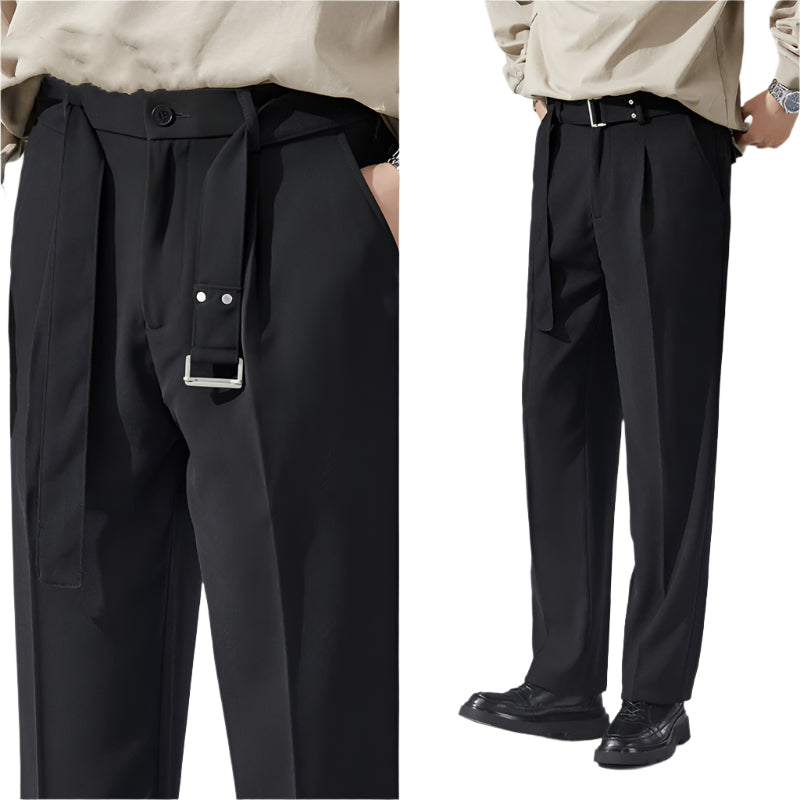 Men's Fashionable Casual Pants Detachable Belt Draping Wide-leg Suit Pants Business Casual Formal Men's Pants