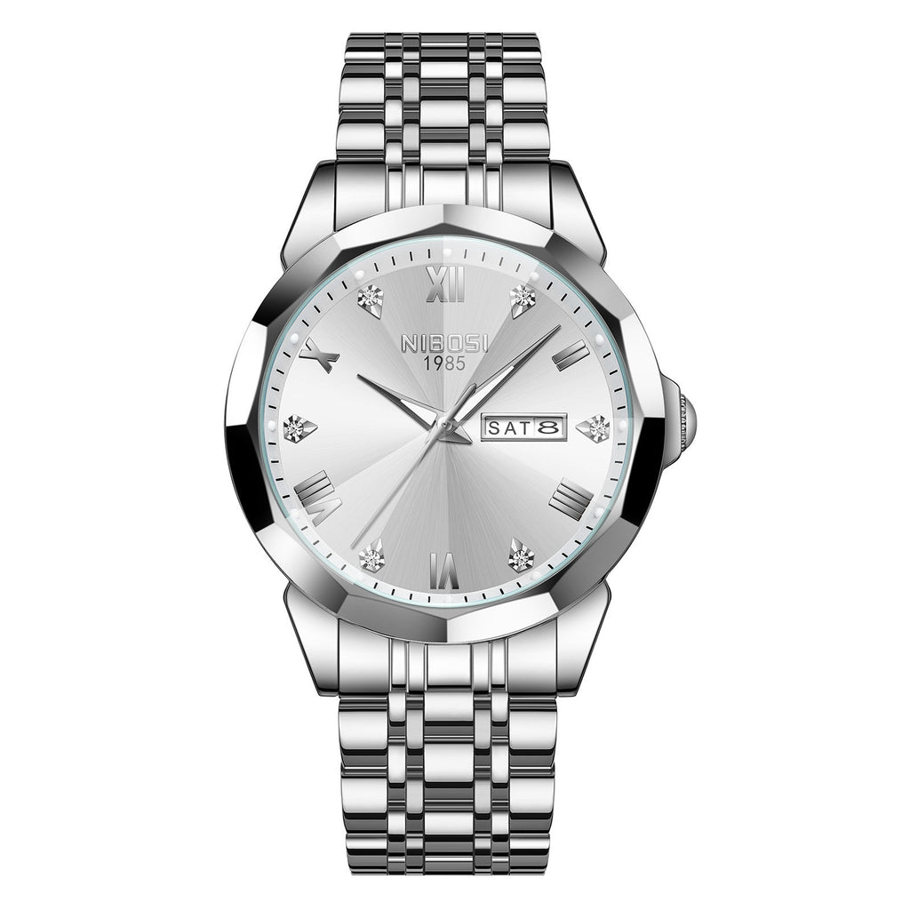 NIBOSI 2623 Orologio di lusso da uomo con specchio a rombo, automatico, data, settimana, impermeabile, orologio da polso luminoso