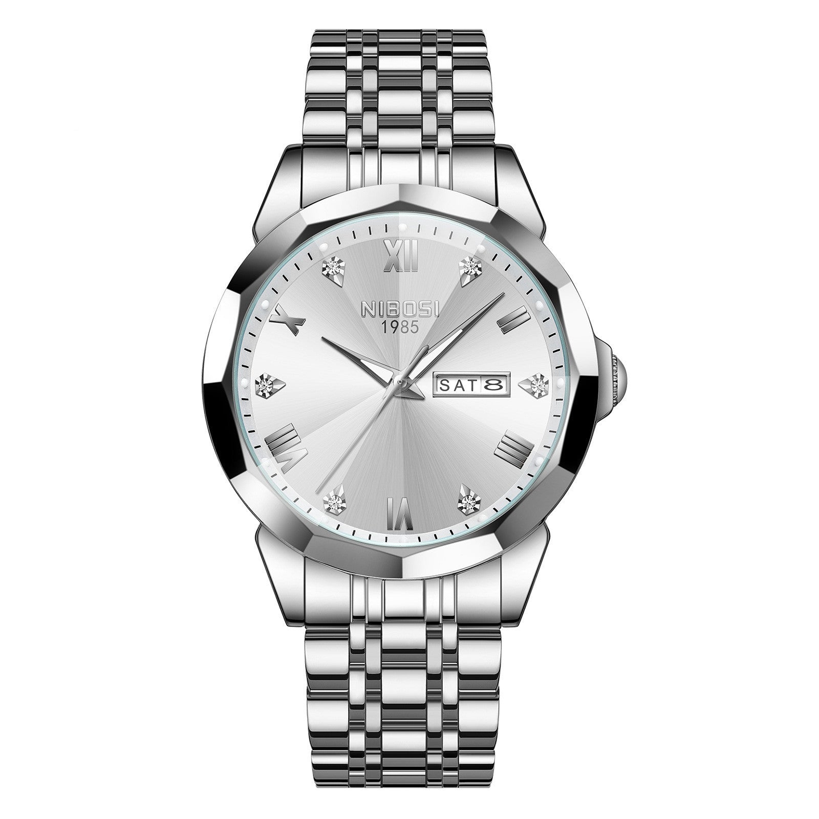 NIBOSI 2623 Orologio di lusso da uomo con specchio a rombo, automatico, data, settimana, impermeabile, orologio da polso luminoso