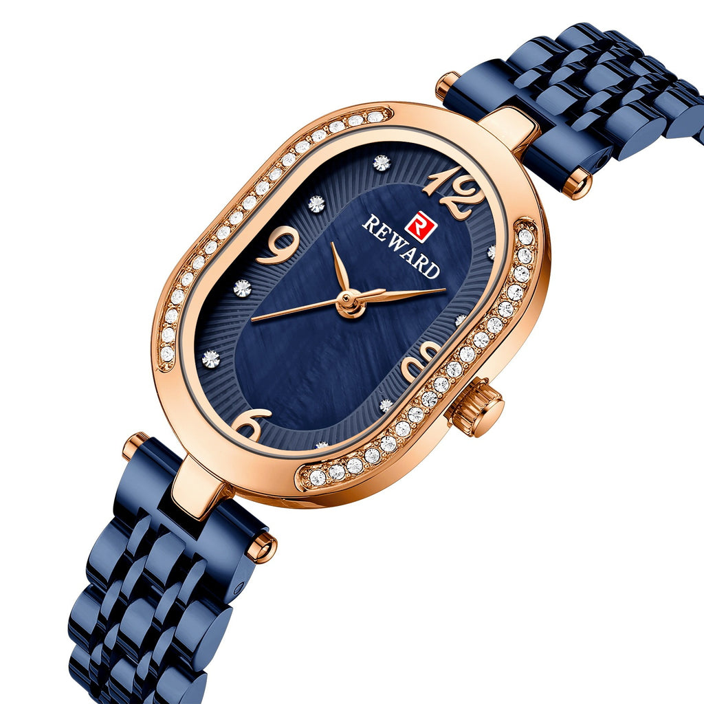 REWARD Women's Luxury Quartz Watch Stainless Steel Band Rhinstone Crafted Waterproof Women Quartz Watch