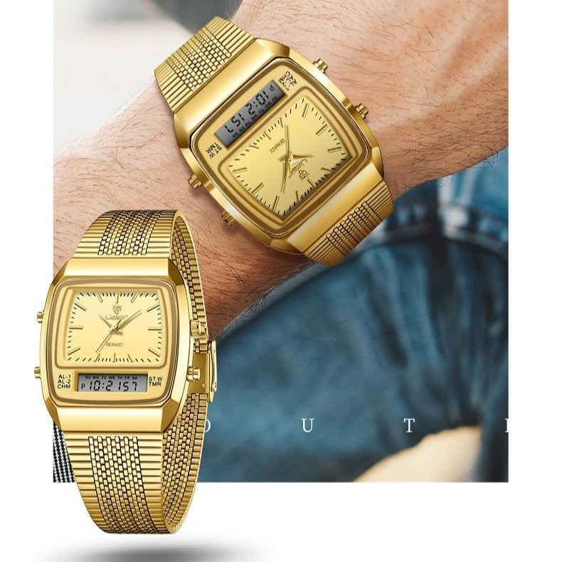 LIEBIG L1030 Man Sports Golden Color Steel Strap Dual Display Watch - Acquisti Online