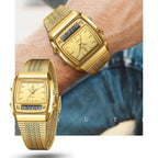 LIEBIG L1030 Man Sports Golden Color Steel Strap Dual Display Watch - Acquisti Online