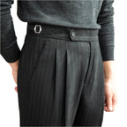 Fashion Vintage Napoli Striped High-waisted Wool Straight-leg Pants
