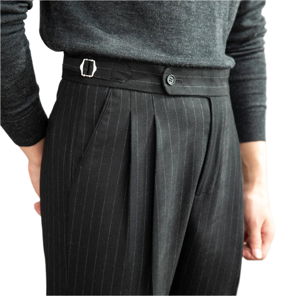 Fashion Vintage Napoli Striped High-waisted Wool Straight-leg Pants