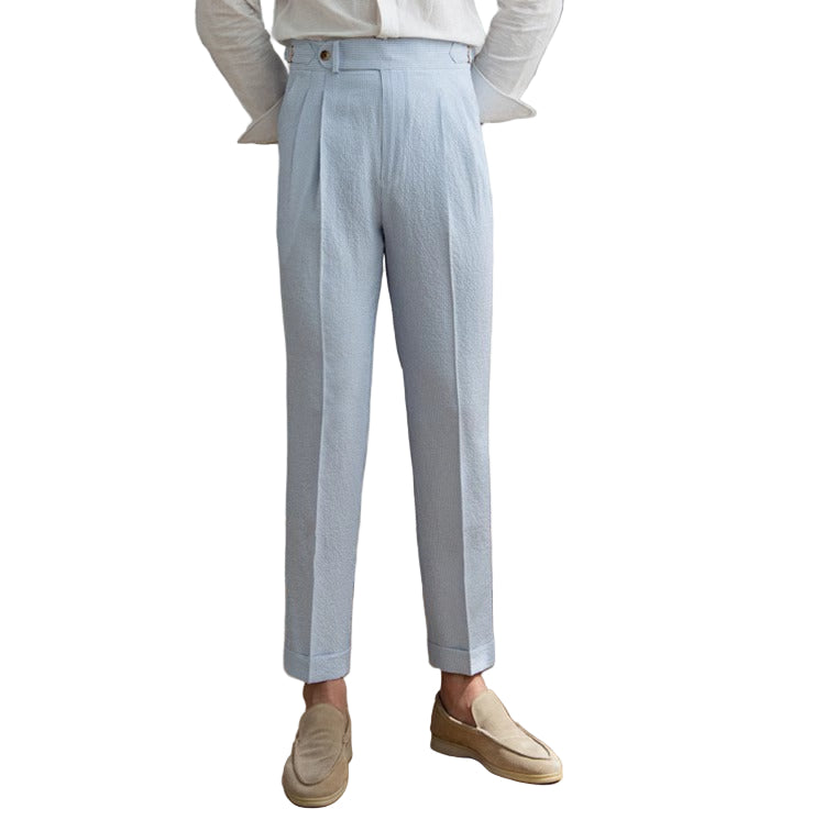 Men's Fashionable Business Casual Formal Pants Solid Color High Waist Straight Blue Striped Men's Casual Pants - Acquisti Online