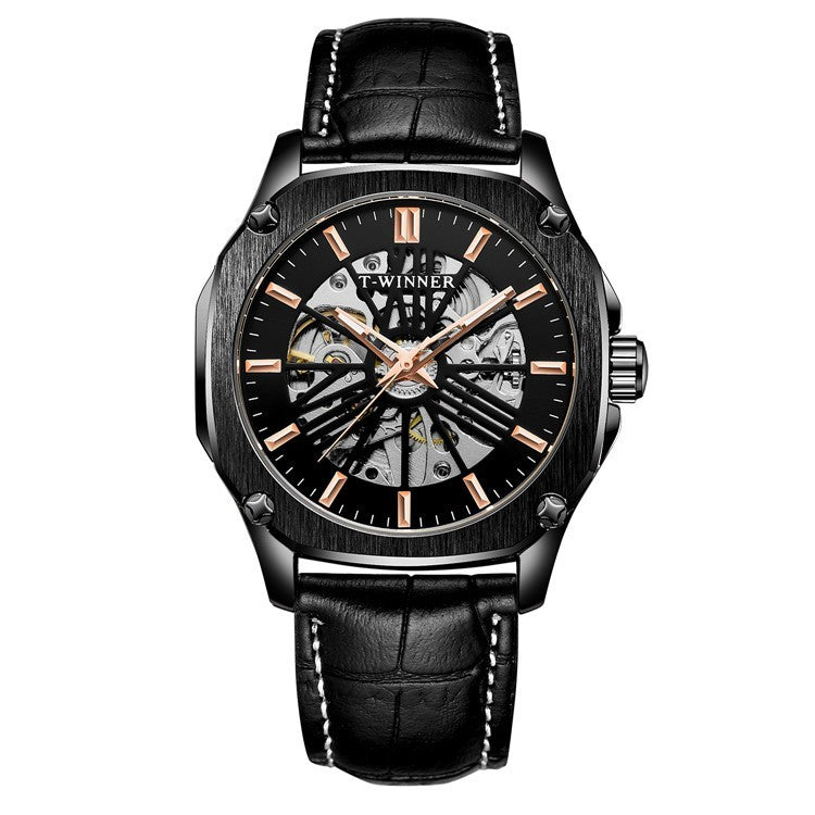 Orologio da polso di lusso da uomo T-WINNER, orologio meccanico automatico impermeabile con cassa scavata
