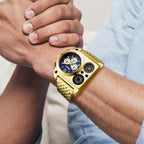 OULM Man Luxury Military Gold Color Steel Band Sports Watch