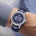 Man Automatic Leather Band Crystal Bezel Zircon Dial Luxury Waterproof Watch - Acquisti Online