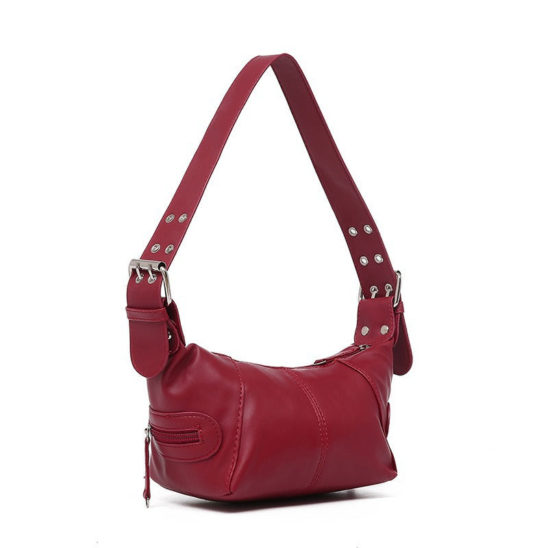 Women's Fashionable Retro Original Leather Zip One Shoulder Bag Large Capacity Zipper Pocket Women's Portable Underarm Bag