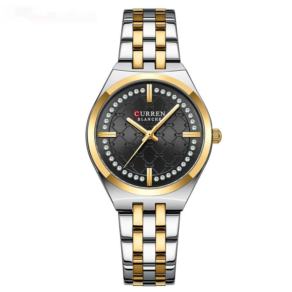 CURREN Women's Quartz Watch Luxury Diamond Stainless Steel Strap Waterproof Small Dial Ladies Casual Watches