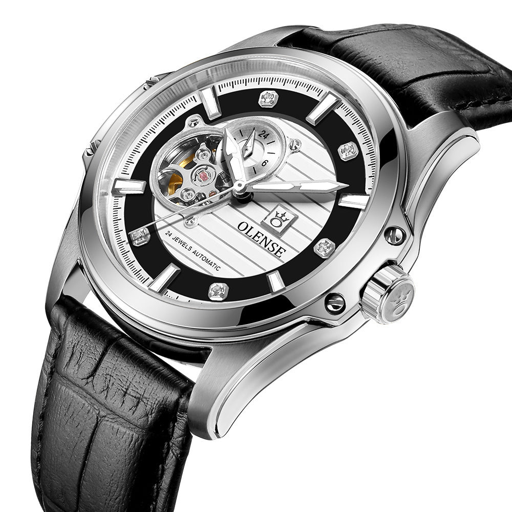 Orologio meccanico da uomo con cinturino in pelle in acciaio inossidabile di alta qualità