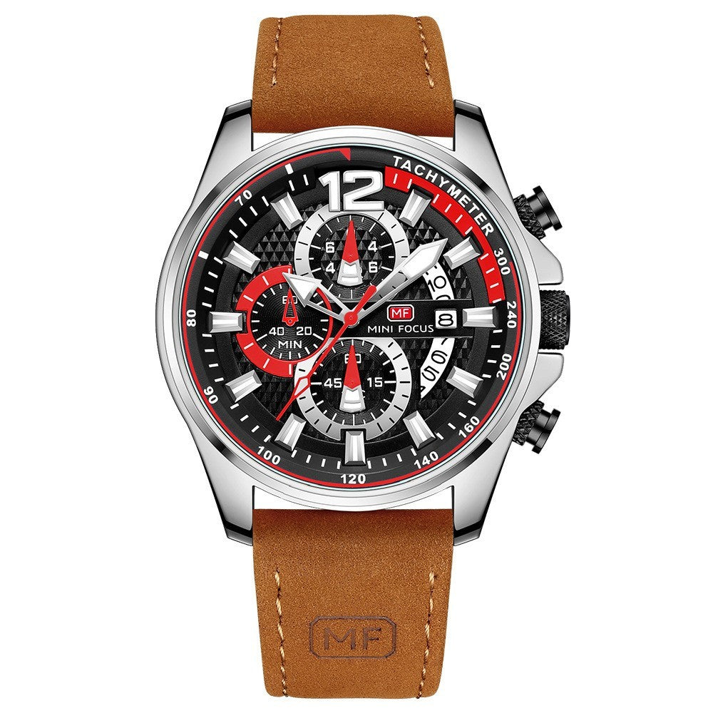 Men's Watch Top Brand Luxury Quartz Fashion Casual Wristwatch Brown Leather Strap Chronograph Relogio Masculino Wristwatch