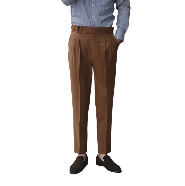 Paris Buckle Flanging Slim Suit Men's Pants