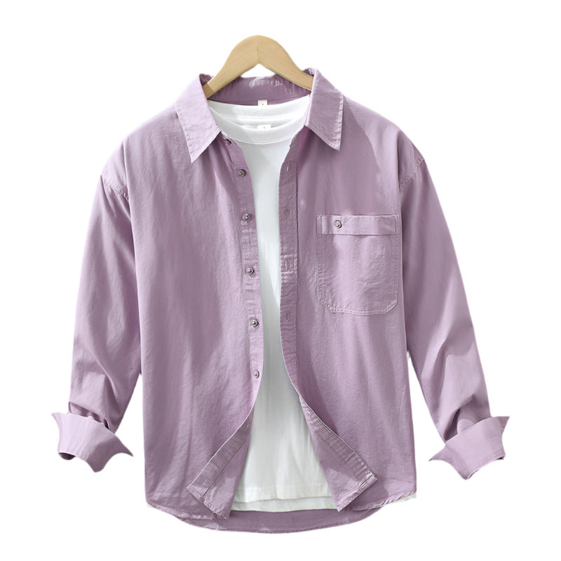 Men's Fashionable Casual Shirt Solid Color Pure Cotton Cardigan Simple Long Sleeve Shirt Men's Fashion Casual Shirt