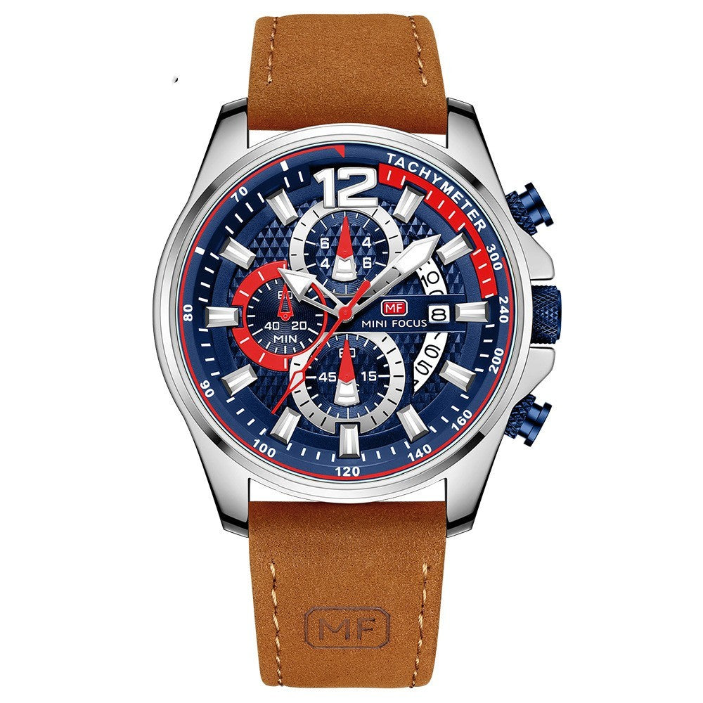 Men's Watch Top Brand Luxury Quartz Fashion Casual Wristwatch Brown Leather Strap Chronograph Relogio Masculino Wristwatch