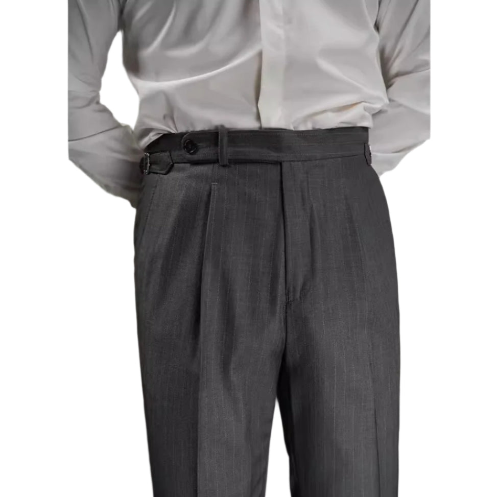 Men's Fashionable Casual Formal Pants Wool Blended Single Pleated Striped Suit Business Casual Formal Men's Pants