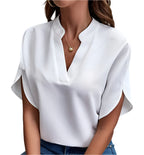 Zomers kort mouwen chiffon shirt Nieuw V-hals shirt Dames casual veelzijdige kleding