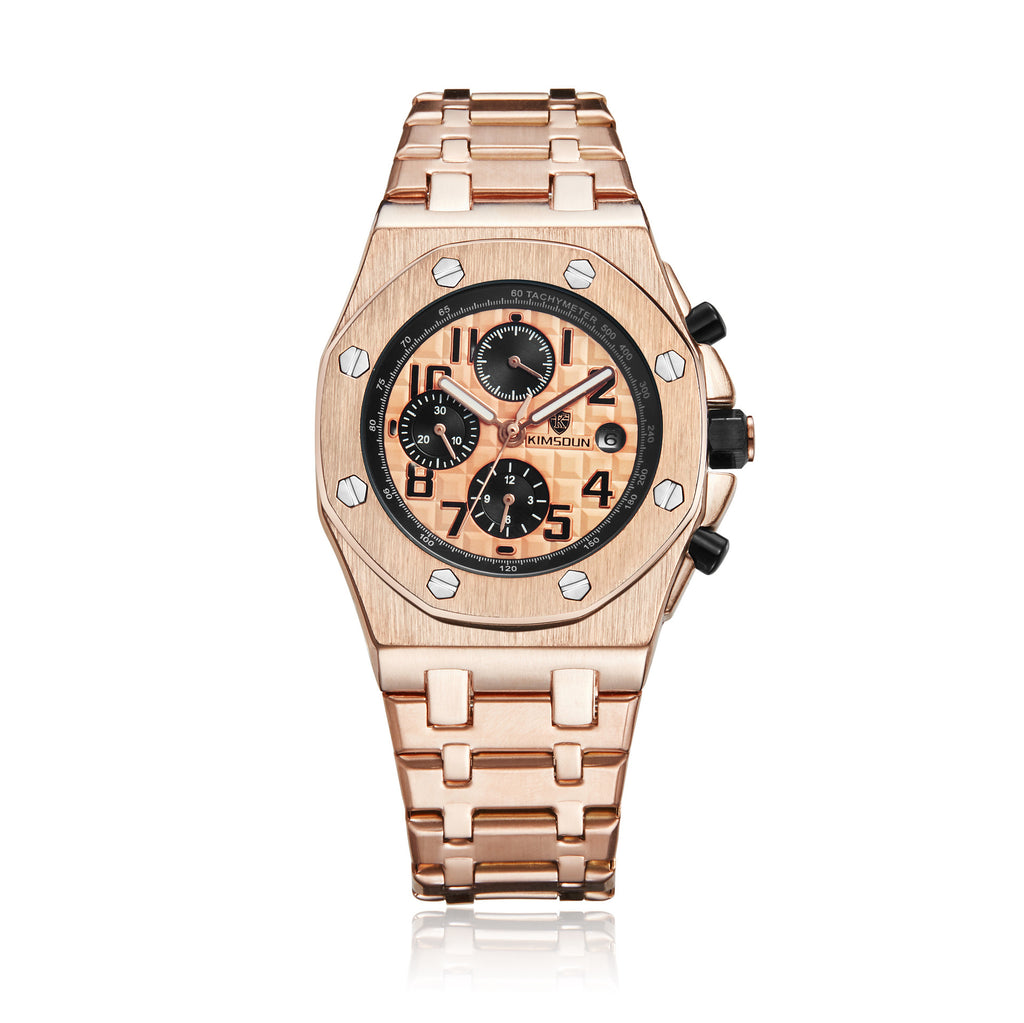 Kimsdun 1222A Luxury Man's Mechanical Watch Stylish Stainless Steel Band Waterproof Date Display Character Casual Watch