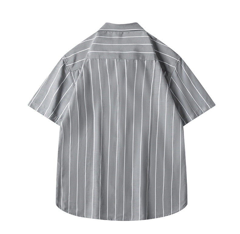 Men's Fashionable Casual Shirt Short-sleeved Shirt Regular Fit Cardigan Leisure Striped Casual Men's Stylish Shirt