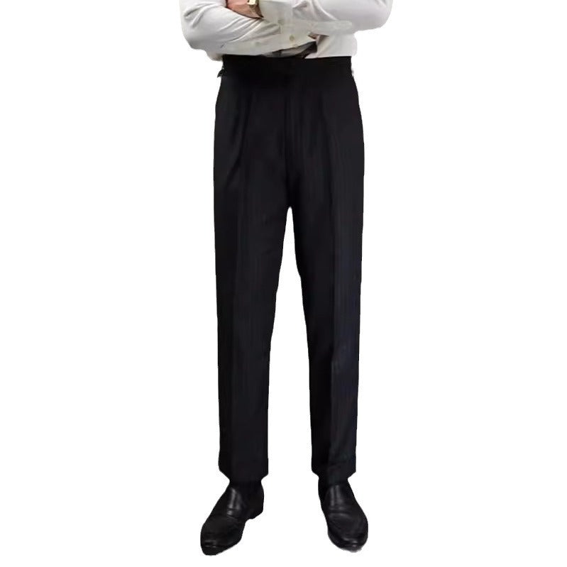 Men's Fashionable Casual Formal Pants Wool Blended Single Pleated Striped Suit Business Casual Formal Men's Pants