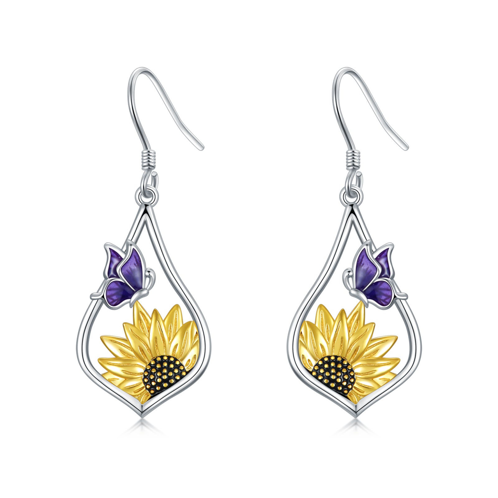 Modieuze oorbellen voor dames, gemaakt van S925 sterling zilver, met een zonnebloemmotief en een hangertje.