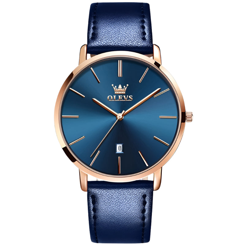 OLEVS Ultra Thin 6.5mm Minimalist Fashion Quartz Watch Men Leather Strap Auto Date Men Waterproof Men Wristwatch