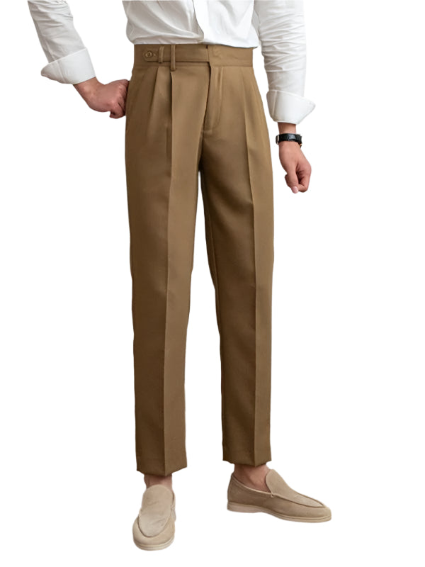 Fashion Mid-High Waist Straight Cropped British Pants Men's