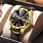 BINBOND Top Brand Luxury Fashion Men's Quartz Watch Waterproof Week Date Watch Men's Sports Watch Stainless Steel Quartz Wristwatch Genuine Leather Men's Waterproof Leisure watch