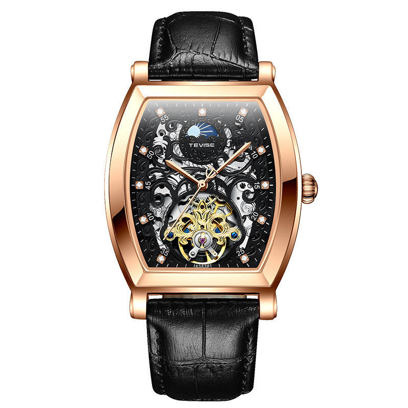 Orologio da polso da uomo con tourbillon scheletrato resistente agli urti con movimento meccanico automatico e cinturino in vera pelle
