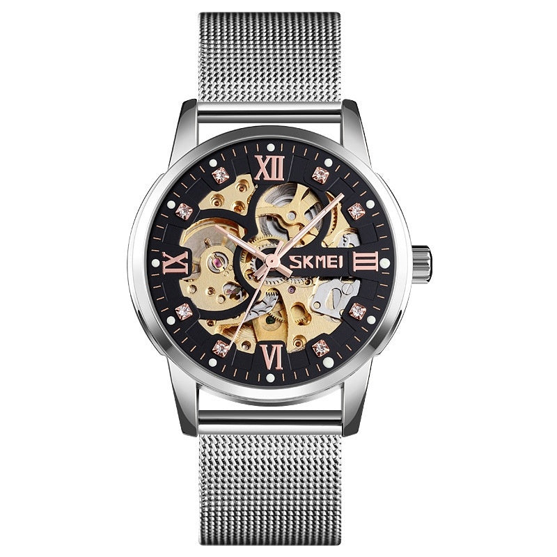 Orologio da uomo analogico SKMEI 9199, meccanico, automatico, di lusso, casual, con movimento scheletrato in acciaio inossidabile