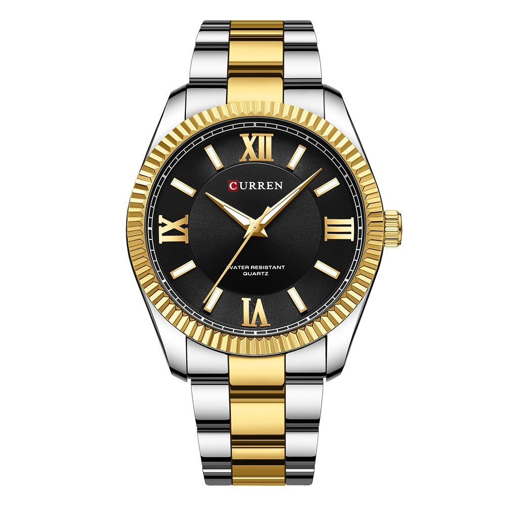 Herenhorloge met lichtgevende stalen band en Romeinse schaal, quartzhorloge