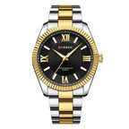 Herenhorloge met lichtgevende stalen band en Romeinse schaal, quartzhorloge