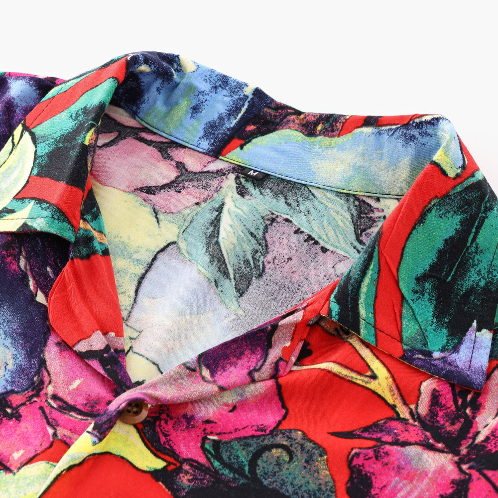 Camicia casual alla moda da uomo, camicia a maniche corte, camicia ampia alla moda, camicia stampata, cardigan con colletto a revers, camicia da uomo floreale