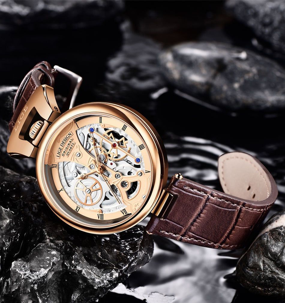 LIGE  Luxury Leather Band Waterproof Watch - Acquisti Online
