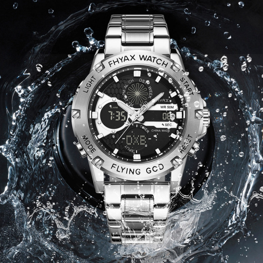 Men's Watches Top Brand Luxury Sports Quartz Electronic Watch Dual Display Wristwatch Stainless Steel Casual Watch