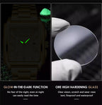 Lige Men's Business Casual Square Large Dial Steel Belt Watch Gold Color Quartz Automatic Movement Waterproof Watch - Acquisti Online