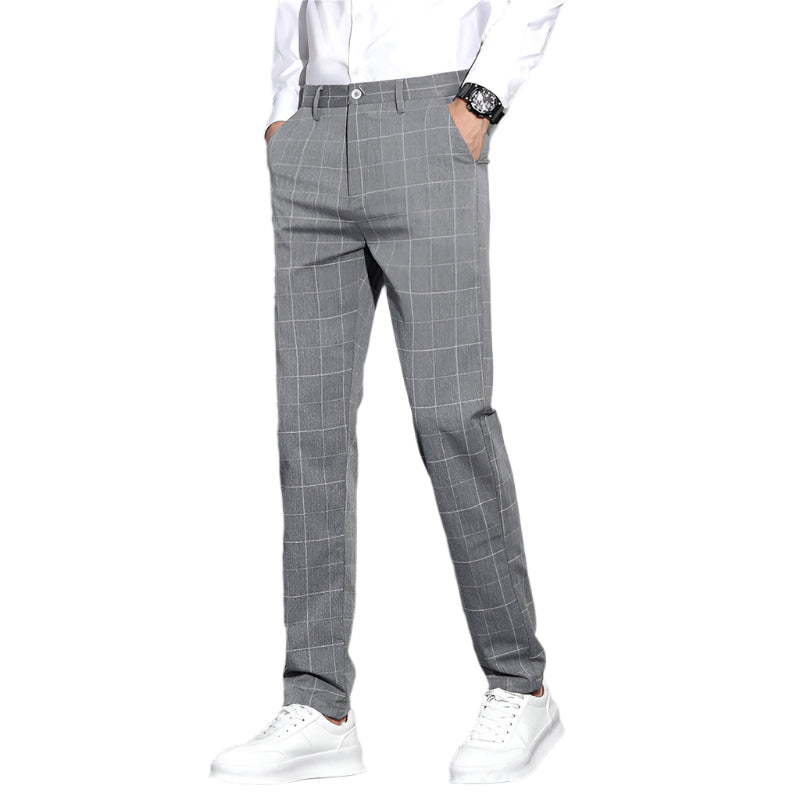Men's Casual Pants Simple Plaid Slim Fit Straight-leg