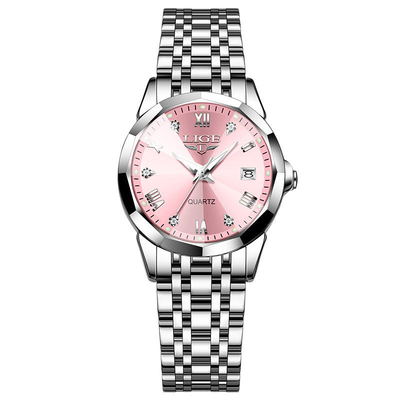 LIGE Top Luxury Elegant Watch for Women Waterproof Luminous Date Ladies Watch Stainless Steel Quartz Women's Watches