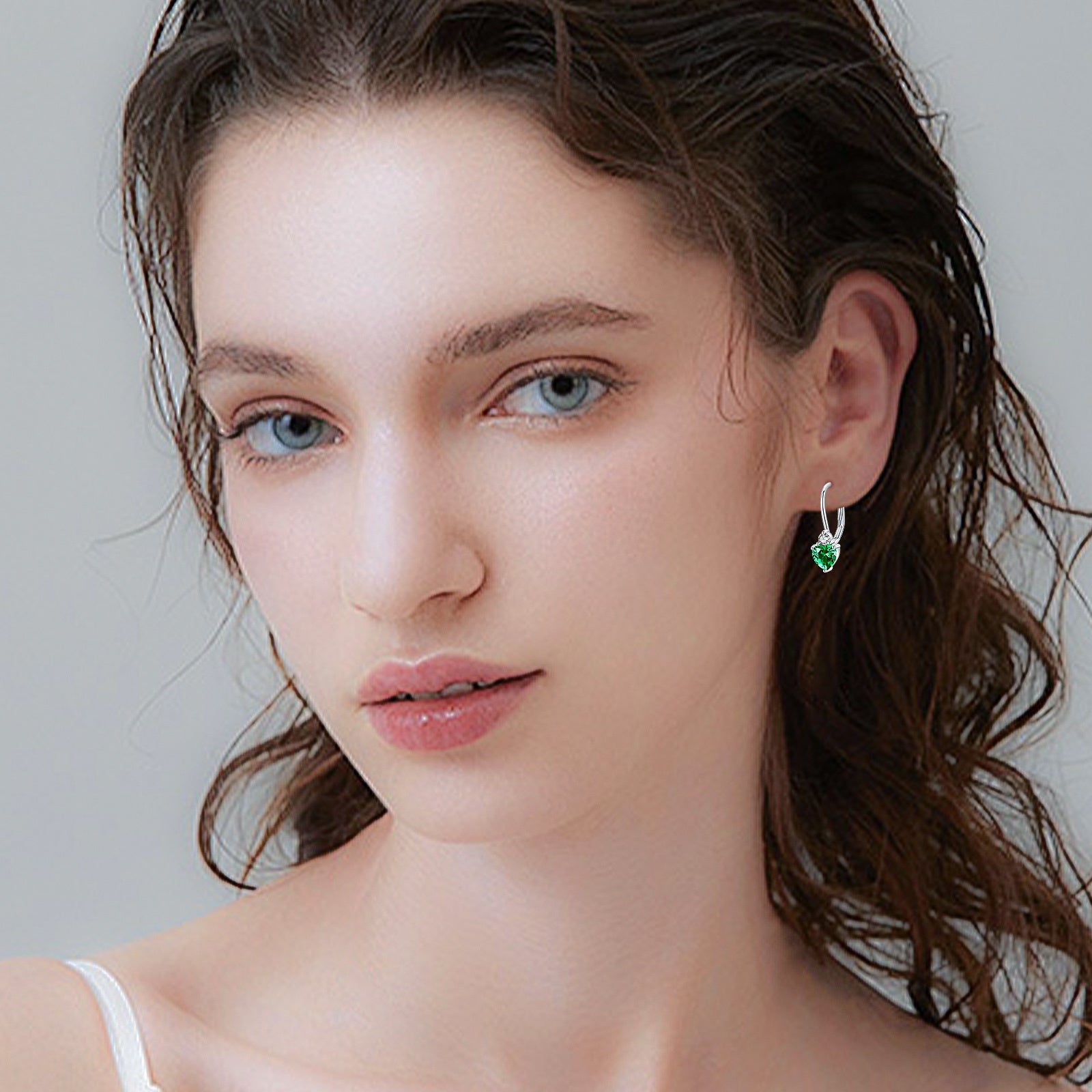 Damesoorbellen, modieus, 925 sterling zilver, hypoallergeen, hartvormige zirkonia oorringen, geboortesteen oorbellen voor dames