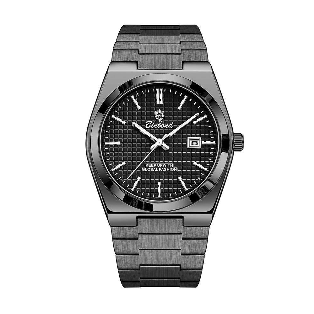 Binbond Orologio al quarzo da uomo in acciaio, luminoso, alla moda, impermeabile, alla moda.